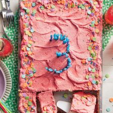 Cream Soda Confetti Sheet Cake with Strawberry-Sour Cream Buttercream