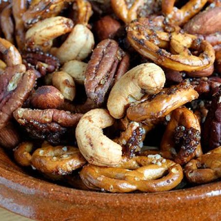 Spiced Glazed Nuts and Pretzel Mix