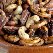 Spiced Glazed Nuts and Pretzel Mix