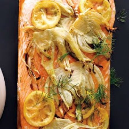 Plank Grilled Salmon with Lemon and Fennel