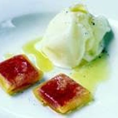 Spongy Pineapple Sorbet with Pineapple Ravioli in Campari