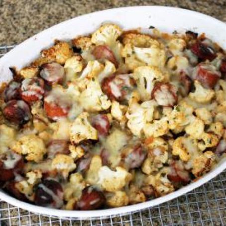 Cauliflower and Sausage Roast With Cheddar Cheese