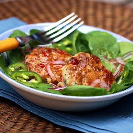 Chicken Cakes with Sweet Chilli Sauce Drizzle