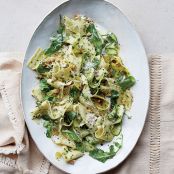 Pappardelle with Summer Squash and Arugula-Walnut Pesto