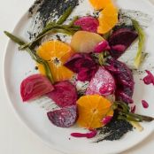 Beet Salad with Oranges, Grilled Scallions & Black Sesame Paste