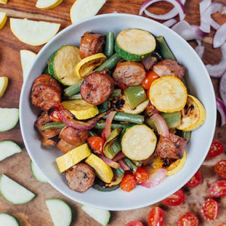 Marinated Summer Veggies with Chicken Sausage