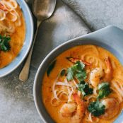 Spicy Red Curry and Coconut Noodle Soup with Shrimp