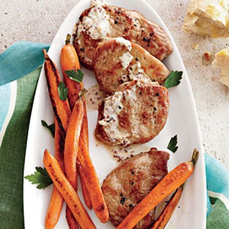 Pork Scaloppine with Mustard Pan Sauce and Baby Carrots