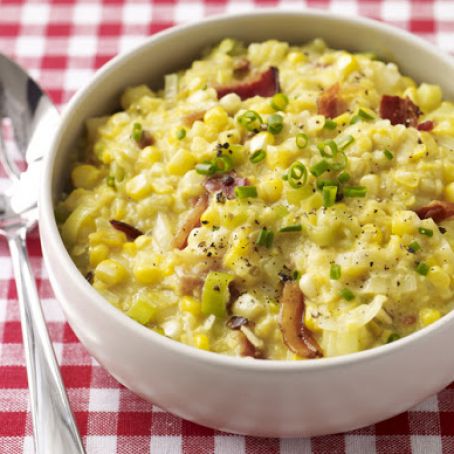 Creamless Creamed Corn with Bacon and Leeks Recipe