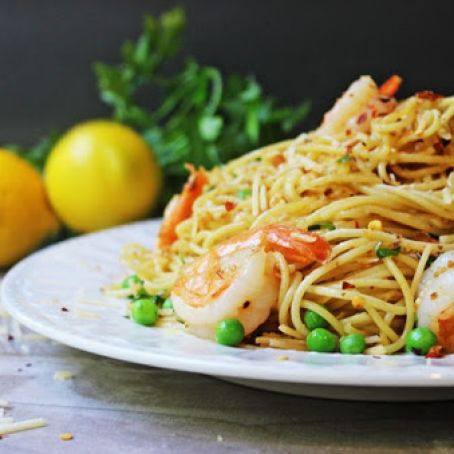 Shrimp Scampi Pasta with Parmesan & Peas