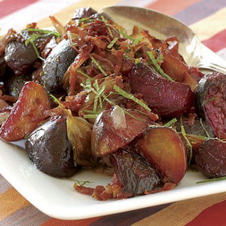 Slow Roasted Beets and Shallots with a Crispy Prosciutto Dressing