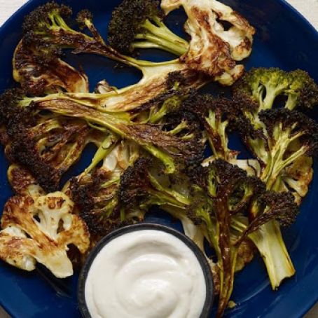 Roasted Broccoli & Cauliflower with Queso Cotija Sauce