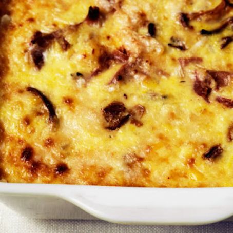Corn Pudding with Mushrooms and Ham