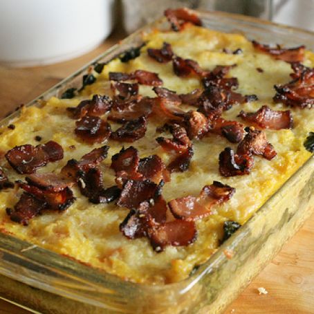 Baked Cheese Grits with Turnip Greens
