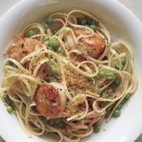 Linguine With Scallops, Brown Butter & Peas