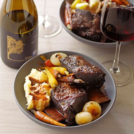 Spiced Short Ribs with Roasted Baby Carrots and Cipollini Onions