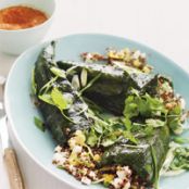 Quinoa-Stuffed Poblanos with Grilled Romesco Sauce