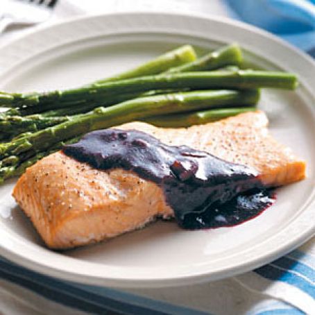 Hazelnut Crusted Grilled Salmon with Mixed Berry Sauce