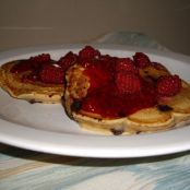 Chocolate Chip Coconut Flour Pancakes with Simple Raspberry Sauce