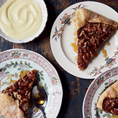 Walnut Galette with Bourbon-Vanilla Custard Sauce