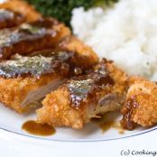 Pork katsu and tonkatsu sauce (Japanese breaded pork and dipping sauce)