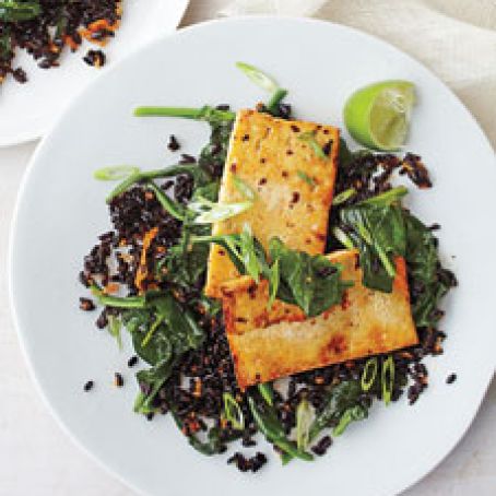 Fried Black Rice with Ginger Tofu and Spinach