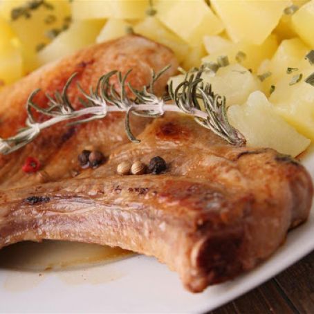 Pork Chops and Potatoes in Mustard Sauce