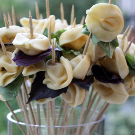 Skewered Cheese Tortellini with Garlic-Parmesan Sauce