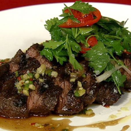Chew:  Michael Symon's Hanger Steak with Pickled Vegetable Sauce