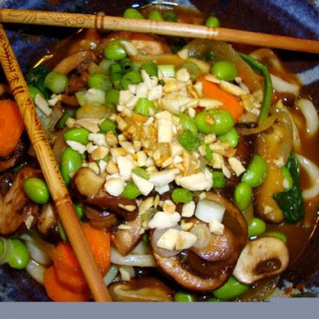 Udon Noodles with Shiitake and Button Mushrooms