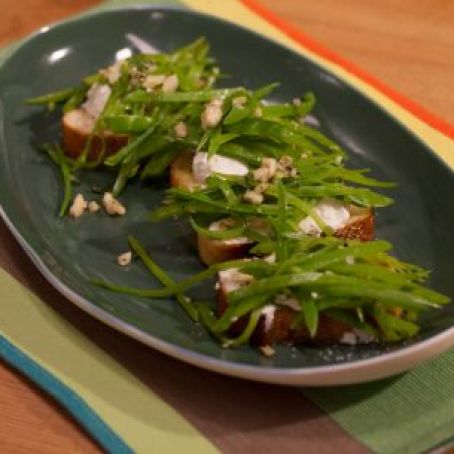 Snow Peas and Ricotta Crostini