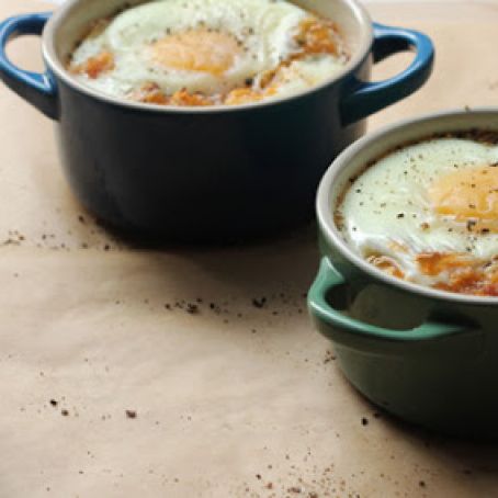 Coddled Egg with Crab, Bacon and Leeks