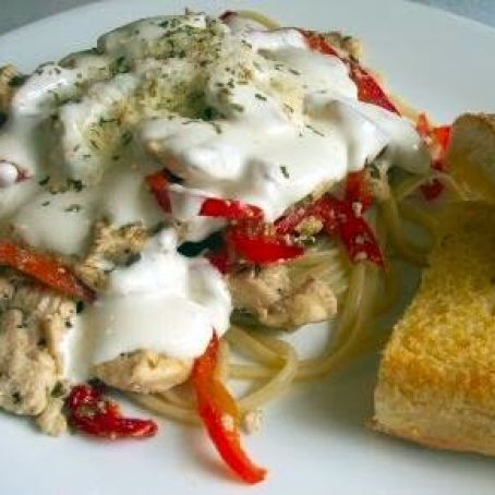 Italian Cream Cheese Chicken over Pasta