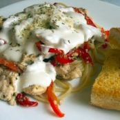 Italian Cream Cheese Chicken over Pasta