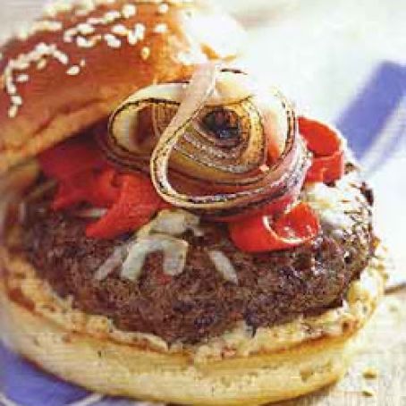 Beef and Andouille Burgers with Asiago Cheese