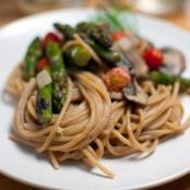 Creamy spaghetti with grilled vegetables