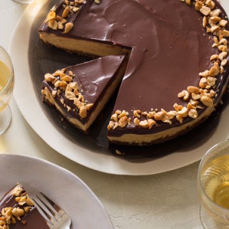 No Bake Peanut Butter Cheesecake with Dark Chocolate Ganache