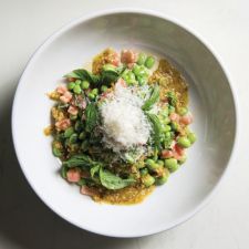 Soybean Salad with Walnut Pesto, Tomatoes, and Buttermilk Dressing
