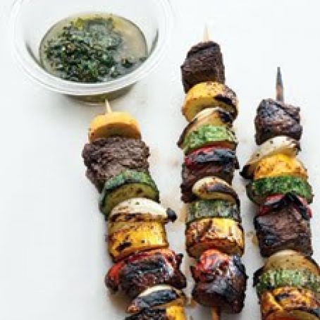 Sirloin and Summer Vegetable Kebabs with Chimichurri