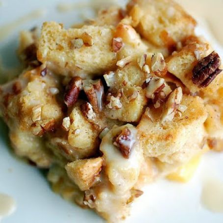 Peaches and Cream Bread Pudding with Bourbon Sauce