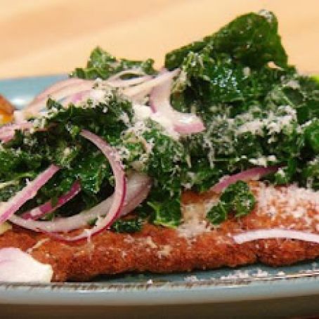 Basic Chicken Milanese with Wilted Kale, Parmigiano-Reggiano, Pan-Roasted Lemon and Olive Oil