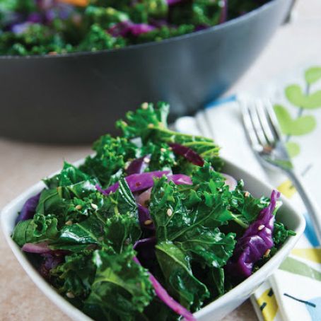 Stir-fried sesame kale and red cabbage