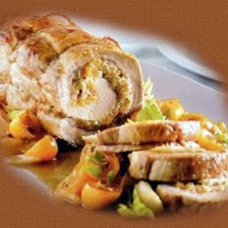 CARRE DE CERDO CON DURAZNO Y TOCINO