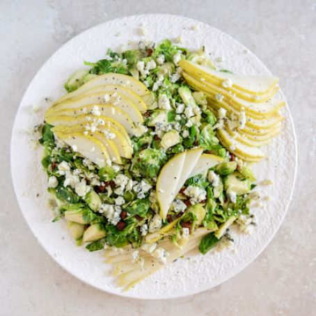Maple Bacon Brussels, Pear and Blue Cheese Salad