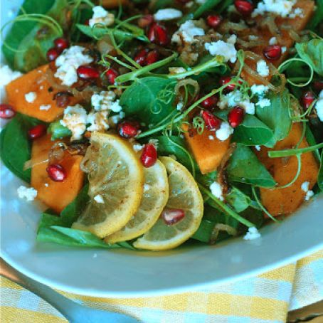 Pea tip, Persimmon and Pomegranate Autumn Salad