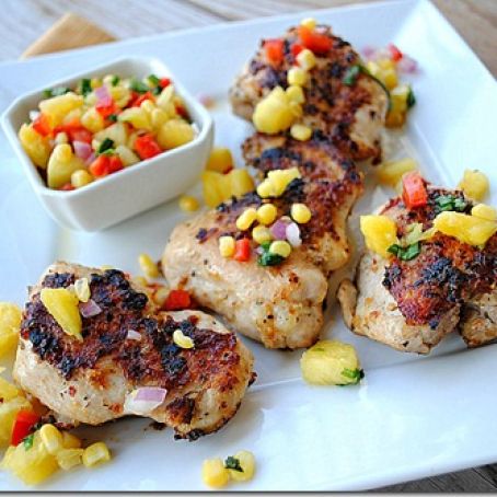 Grilled Chicken Thighs with Pineapple, Corn and Bell Pepper Relish