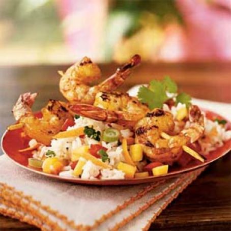 Mango Rice Salad with Grilled Shrimp