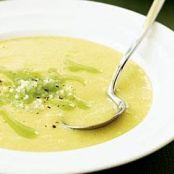 Corn soup with chive oil