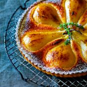 Poached Pear Tart with lemony Cream Filling