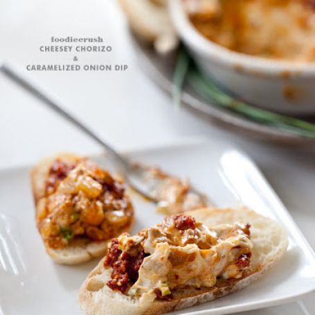 Cheesy Chorizo Caramelized Onion Dip